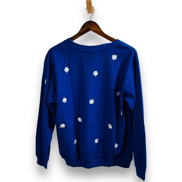 Quacker Factory Blue Shamrock Sweatshirt St Patricks Day Clover Pullover Small - Picture 3 of 9